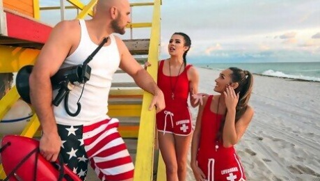Horny Lifeguards Share A Cock Video With JMac, MacKenzie Mace, Kylie Rocket
