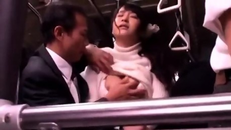 Japanese public bus blowjob and fuck