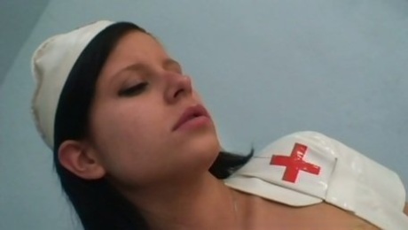Zealous tanned nurse Lucie V rides patients dick for orpassionately