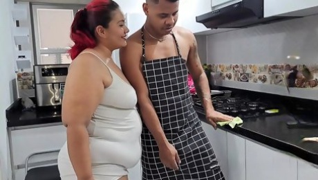 My stepmother likes to see me in the kitchen, she gets horny