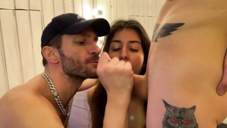 Hot Bisexual Threesome - Guys Fuck Step Sister - 3.55