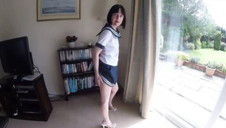 Sexy Slim Wife Shows off her School Uniform