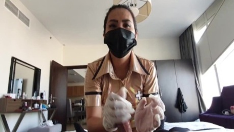 DOMINAFIRE: Nurse edging with latex gloves