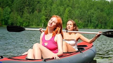 Olivia Trunk and Emma Korti are enjoying outdoor scissoring
