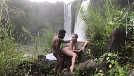 Beautiful White Chick Gets By Waterfall